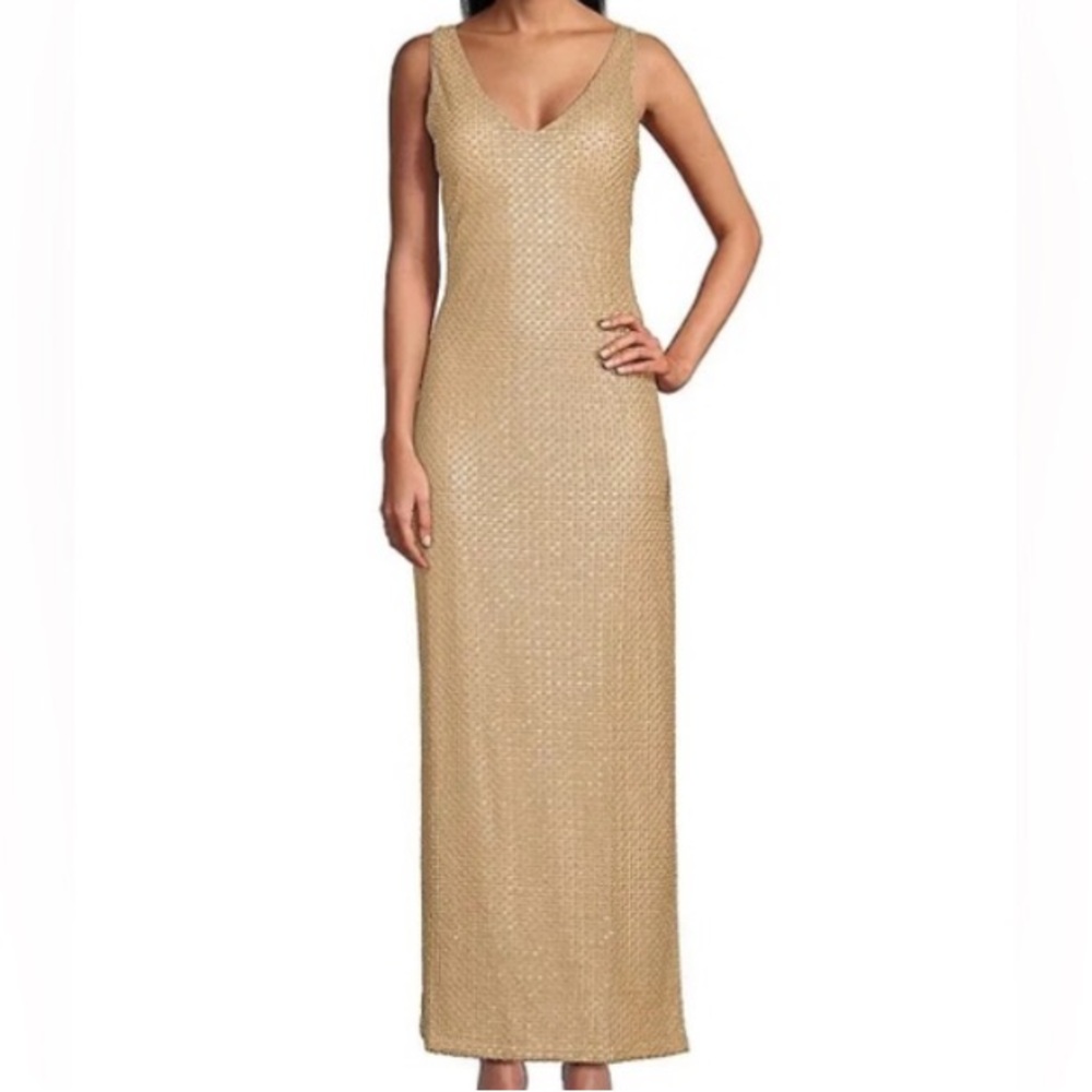 NWOT Donna Karan New York Navy Blue Embellished, Beaded Maxi Dress Size 14.